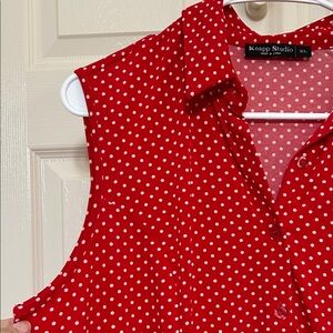 Knapp Studio Red Polka Dot Sleeveless Top High Low Button Down Classic Style XL